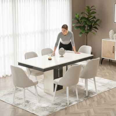 Table à manger avec 6 chaises mobiles en bois moderne table de luxe