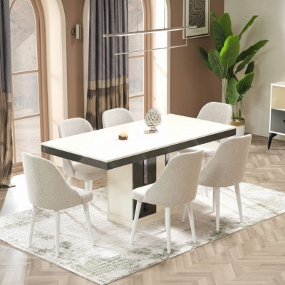 Table à manger avec 6 chaises mobiles en bois moderne table de luxe