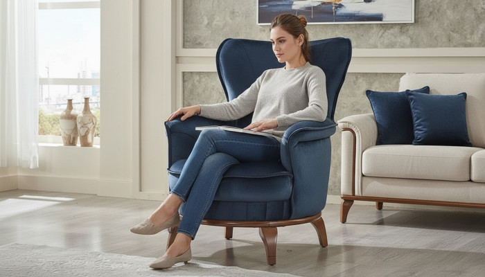 Fauteuil moderne bleu pour salon design meubles rembourrés luxe
