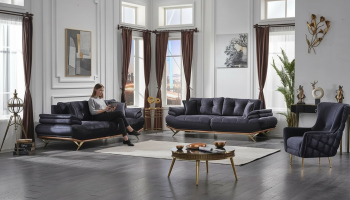Jeu de canapé 3+3+1 fauteuils en tissu luxueux pour salon