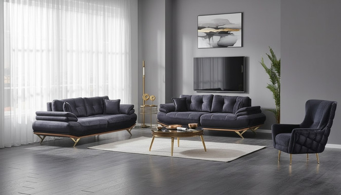 Jeu de canapé 3+3+1 fauteuils en tissu luxueux pour salon