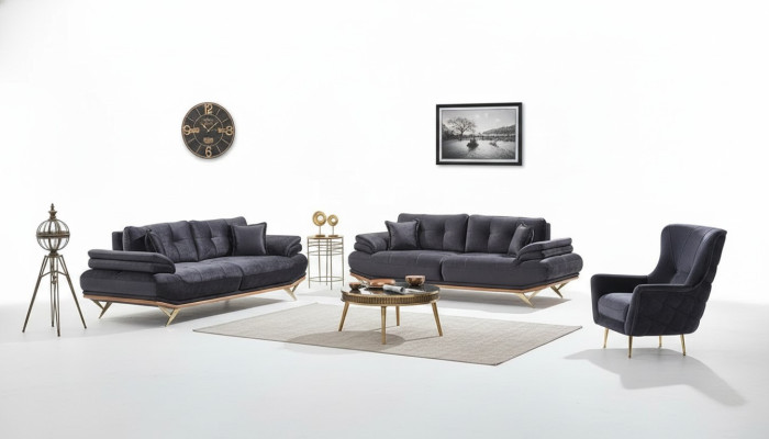 Jeu de canapé 3+3+1 fauteuils en tissu luxueux pour salon