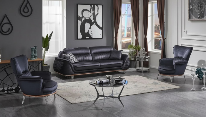 Jeu de canapés de luxe noir 3+1+1 pour salon