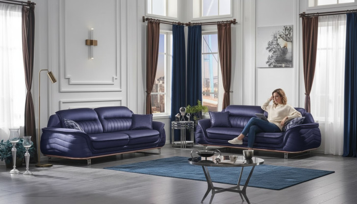 Canapé luxueux 2x trois places en tissu pour salon