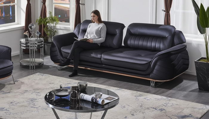 Canapé trois places noir au design luxueux meubles rembourrés