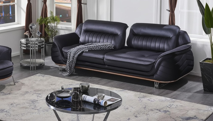 Canapé trois places noir au design luxueux meubles rembourrés