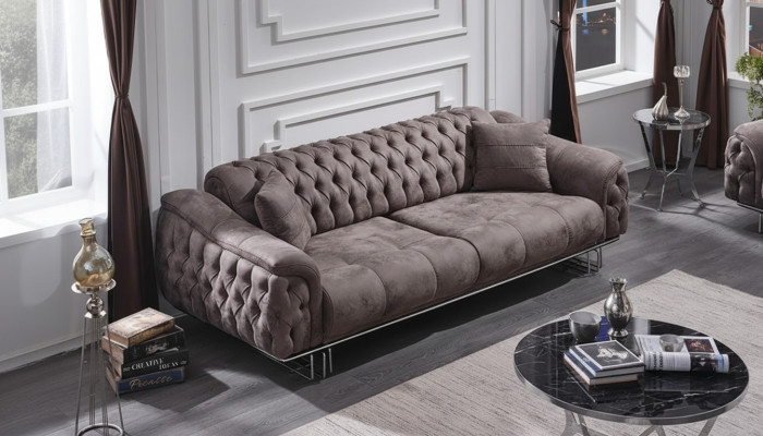 Canapé moderne de luxe trois places en tissu Chesterfield