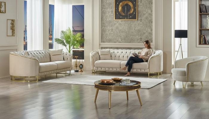 Canapé blanc 3+3+1 places moderne meubles rembourrés en tissu