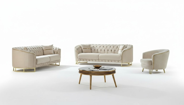 Canapé blanc 3+3+1 places moderne meubles rembourrés en tissu
