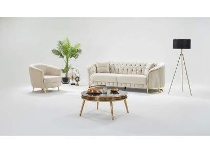 Canapé moderne trois places blanc fauteuil Chesterfield salon tissu