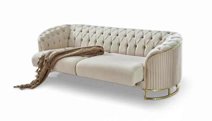 Canapé Chesterfield blanc trois places pour salon