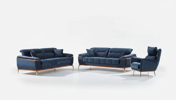 Jeu de canapés bleus de 3 pièces pour salon en tissu meubles rembourrés modernes