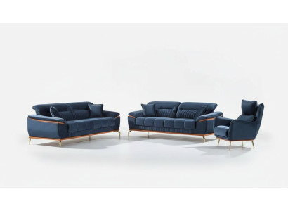 Jeu de canapés bleus de 3 pièces pour salon en tissu meubles rembourrés modernes