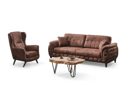 Canapé marron trois places avec fauteuil design pour salon