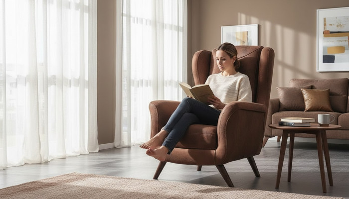 Fauteuil moderne de luxe pour salon en cuir marron
