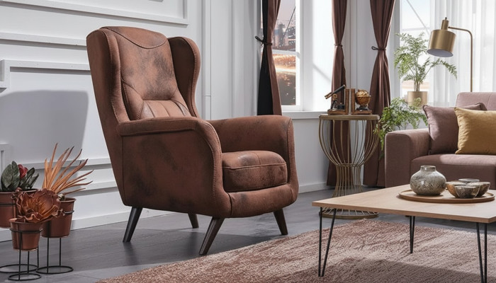 Fauteuil moderne de luxe pour salon en cuir marron