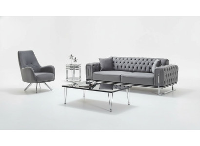 Canapé moderne 2 pièces gris style Chesterfield