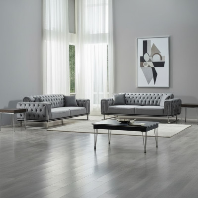 Canapé Chesterfield 2x 3 places luxe gris meubles rembourrés salon