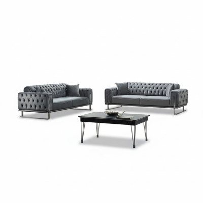 Canapé Chesterfield 2x 3 places luxe gris meubles rembourrés salon