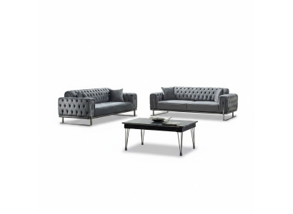 Canapé Chesterfield 2x 3 places luxe gris meubles rembourrés salon