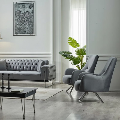 Meubles rembourrés gris 2x fauteuils en textile design