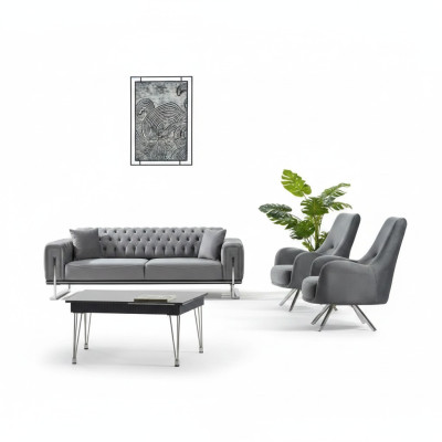 Meubles rembourrés gris 2x fauteuils en textile design