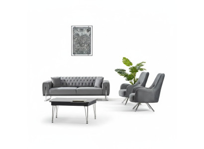 Meubles rembourrés gris 2x fauteuils en textile design