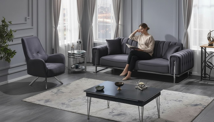Jeu de canapés en tissu de 2 pièces Canapé Fauteuil Ensemble de rembourrages Canapés modernes pour salon