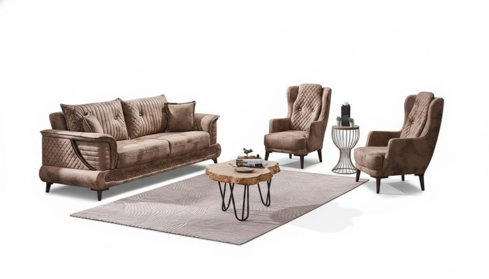 Jeu de canapés de luxe en tissu beige de 3 pièces