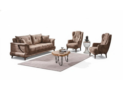 Jeu de canapés de luxe en tissu beige de 3 pièces