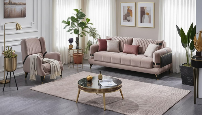 Ensemble de canapés moderne 3+1 places pour meubles rembourrés beige
