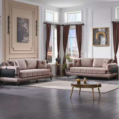 Salon 2x canapé moderne ensemble de canapés design luxe beige