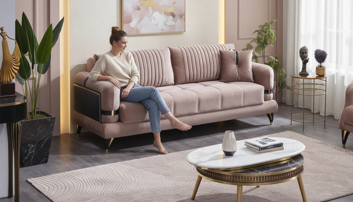 Canapé moderne 3 places en tissu beige pour salon de luxe meubles rembourrés