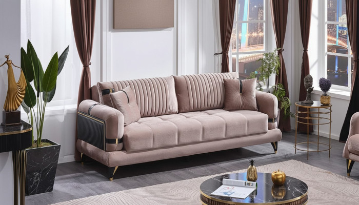 Canapé moderne 3 places en tissu beige pour salon de luxe meubles rembourrés