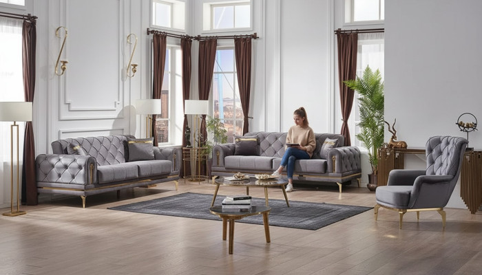 Canapé Chesterfield complet 3+3+1 places Chesterfield luxe salon