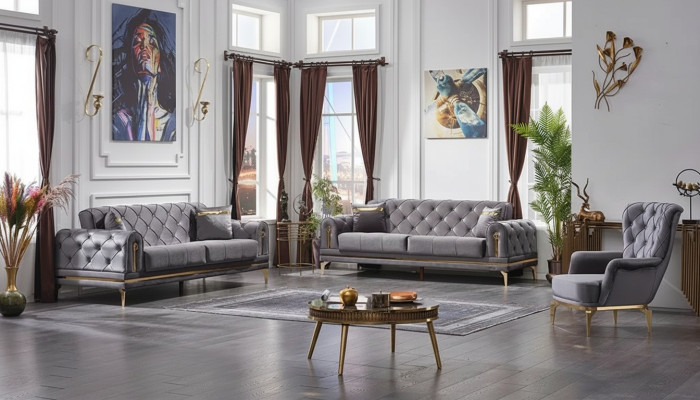 Canapé Chesterfield complet 3+3+1 places Chesterfield luxe salon