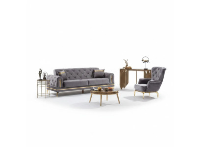 Canapé de luxe 3 places avec fauteuil ensemble canapé salon Chesterfield gris