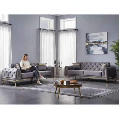 Divano 2x Chesterfield gris ensemble de canapés de luxe