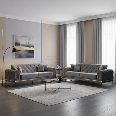 Divano 2x Chesterfield gris ensemble de canapés de luxe