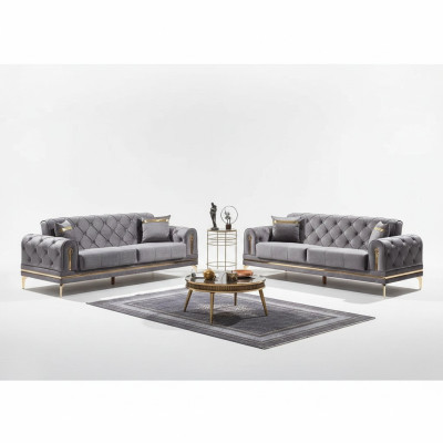 Divano 2x Chesterfield gris ensemble de canapés de luxe