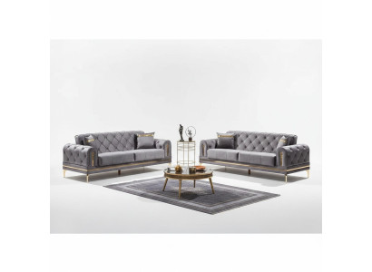 Divano 2x Chesterfield gris ensemble de canapés de luxe
