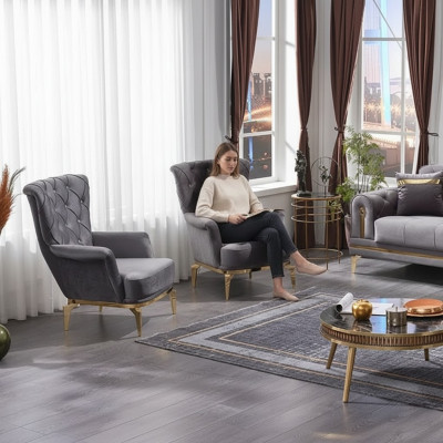 Fauteuil Chesterfield 2x Meubles rembourrés en tissu de luxe Fauteuil Siège Salon