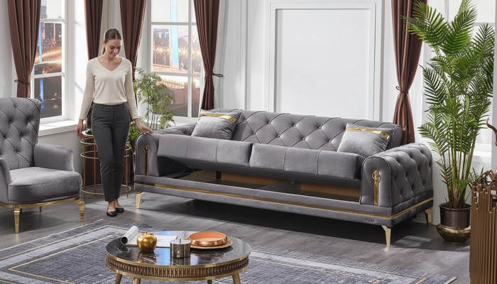 Canapé moderne de luxe gris trois places