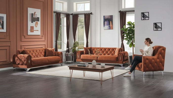 Ensemble de canapés Chesterfield marron 3 pièces 3+3+1 places