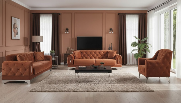 Ensemble de canapés Chesterfield marron 3 pièces 3+3+1 places