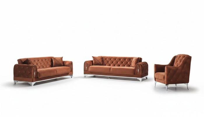 Ensemble de canapés Chesterfield marron 3 pièces 3+3+1 places