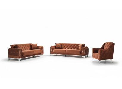 Ensemble de canapés Chesterfield marron 3 pièces 3+3+1 places