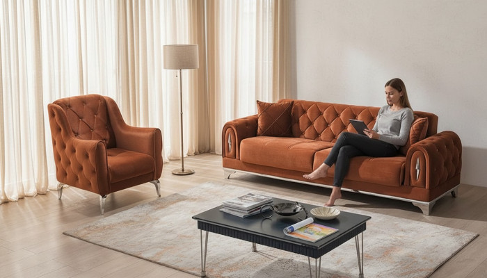 Canapé Chesterfield 3+1 Taille Marron Meubles de Luxe