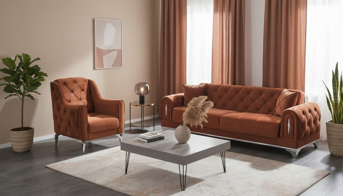 Canapé Chesterfield 3+1 Taille Marron Meubles de Luxe
