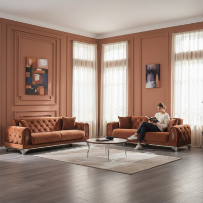 Canapé Chesterfield de luxe pour 2 personnes en marron